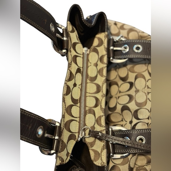 Coach Tan and Brown Signature  Canvas Shoulder Bag - Picture 13 of 17